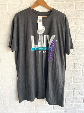 Superbowl LIV T-Shirt Mens 2XL Gray Logo Short Sleeve Miami FL 2020 NWT NFL Tee